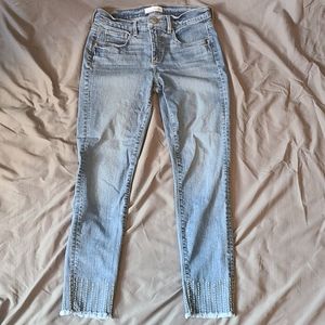 Loft frayed cropped jeans with embroidered detail